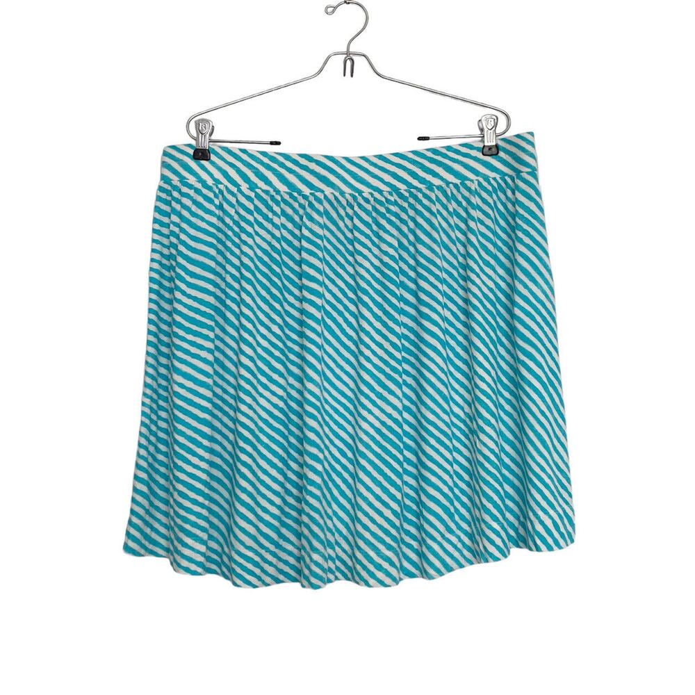 Ann Taylor Loft Skirt Womens XL Striped Jersey Knit Teal/White Circle Skater